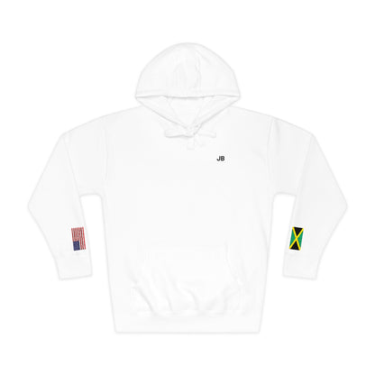 Jamaican American Flag Fleece Hoodie | Jamaica USA Dual Heritage Naturalization Gift | Personalized Initials | Embroidered Sleeve Flags - Proud & Loyal