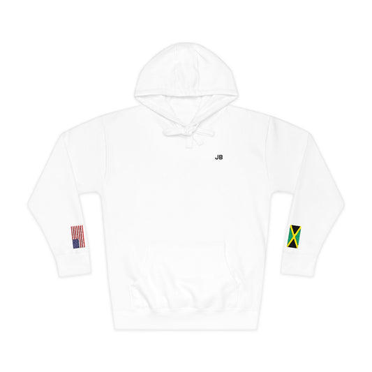 Jamaican American Flag Fleece Hoodie | Jamaica USA Dual Heritage Naturalization Gift | Personalized Initials | Embroidered Sleeve Flags - Proud & Loyal
