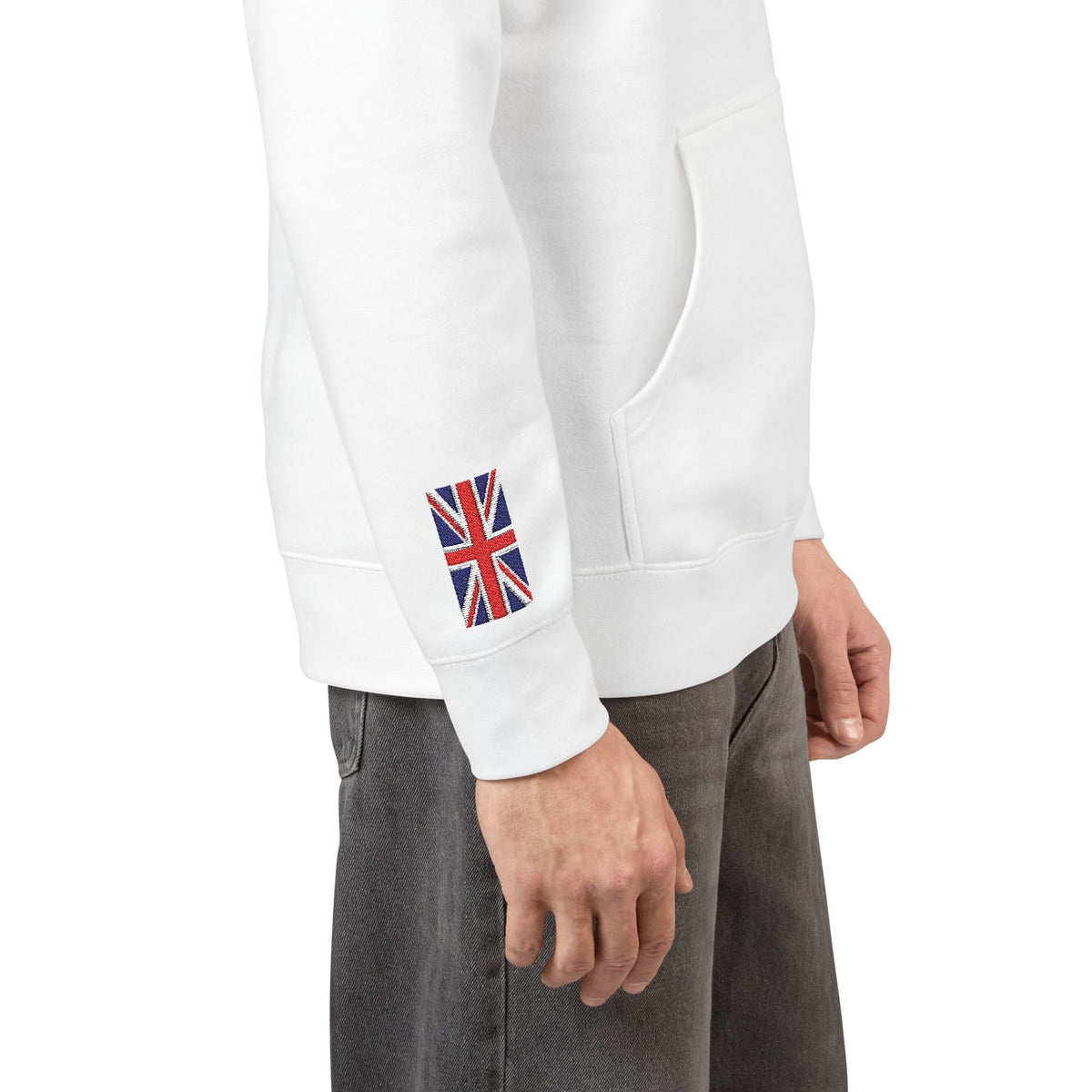Jamaican British Flag Fleece Hoodie | Jamaica UK Dual Heritage Gift | Personalized Initials | Embroidered Sleeve Flags | United Kingdom - Proud & Loyal
