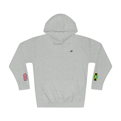 Jamaican British Flag Fleece Hoodie | Jamaica UK Dual Heritage Gift | Personalized Initials | Embroidered Sleeve Flags | United Kingdom - Proud & Loyal