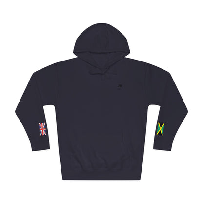 Jamaican British Flag Fleece Hoodie | Jamaica UK Dual Heritage Gift | Personalized Initials | Embroidered Sleeve Flags | United Kingdom - Proud & Loyal