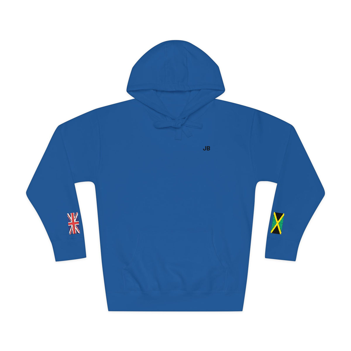 Jamaican British Flag Fleece Hoodie | Jamaica UK Dual Heritage Gift | Personalized Initials | Embroidered Sleeve Flags | United Kingdom - Proud & Loyal