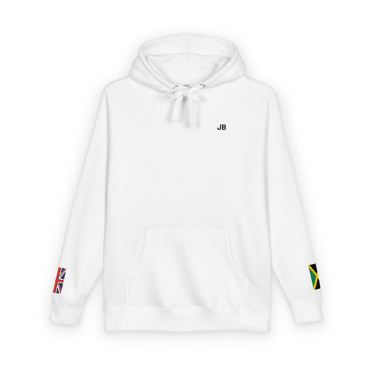 Jamaican British Flag Fleece Hoodie | Jamaica UK Dual Heritage Gift | Personalized Initials | Embroidered Sleeve Flags | United Kingdom - Proud & Loyal