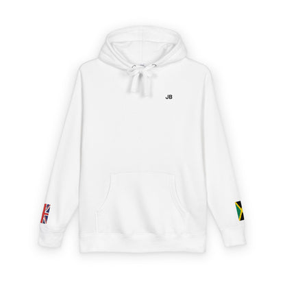 Jamaican British Flag Fleece Hoodie | Jamaica UK Dual Heritage Gift | Personalized Initials | Embroidered Sleeve Flags | United Kingdom - Proud & Loyal