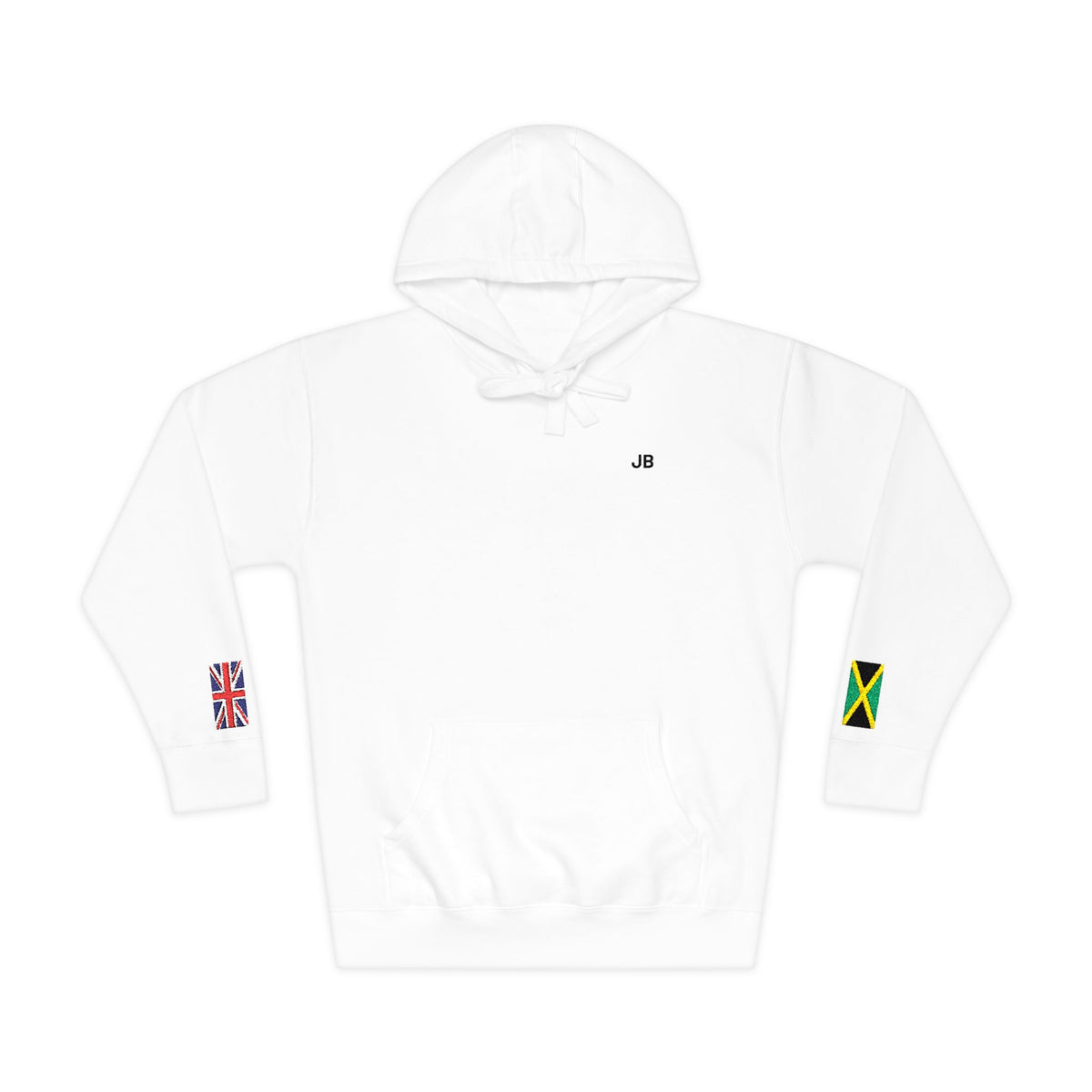 Jamaican British Flag Fleece Hoodie | Jamaica UK Dual Heritage Gift | Personalized Initials | Embroidered Sleeve Flags | United Kingdom - Proud & Loyal