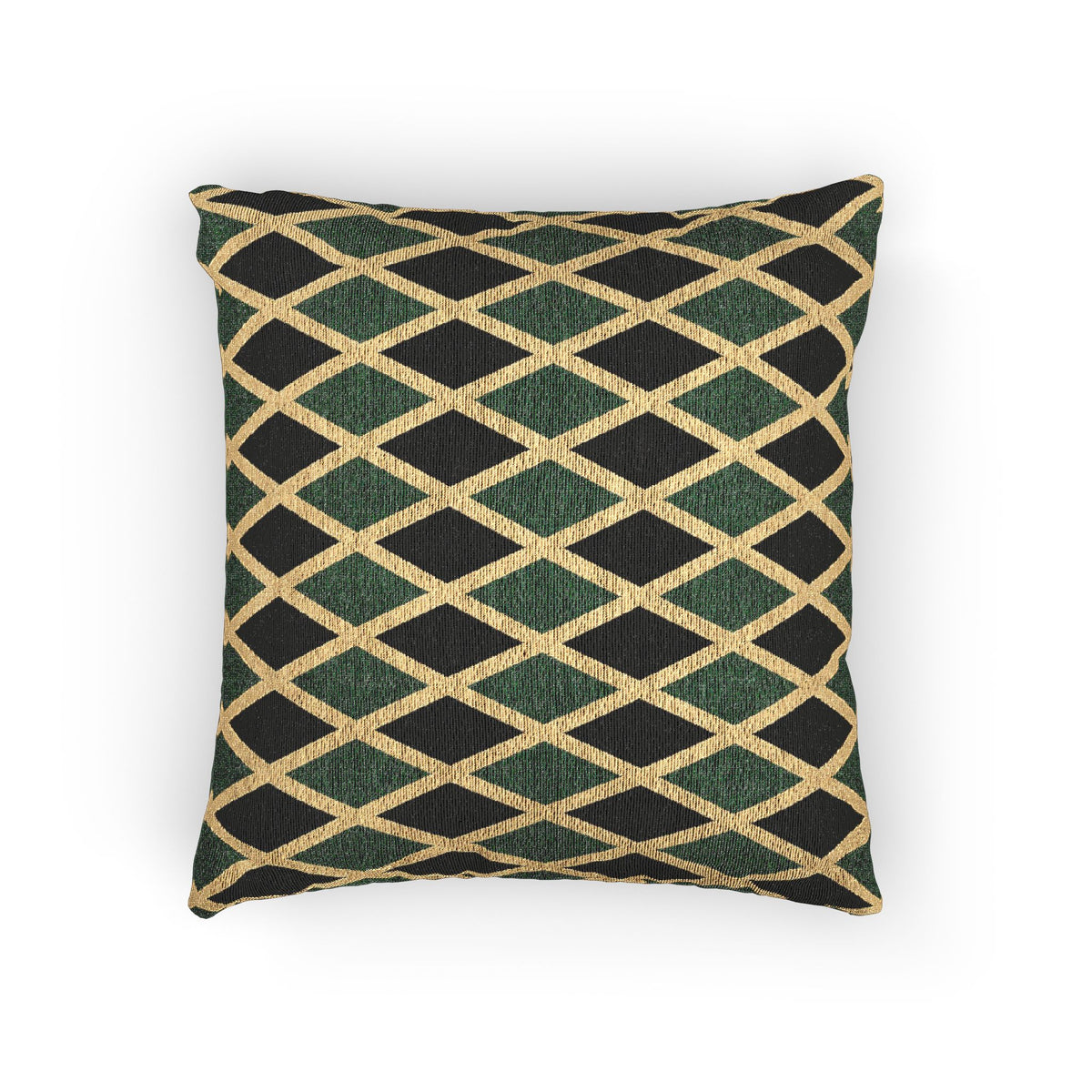 Jamaican Flag Geometric Diamond Lattice Woven Pillow | Green Black Tan Throw Pillow - Proud & Loyal