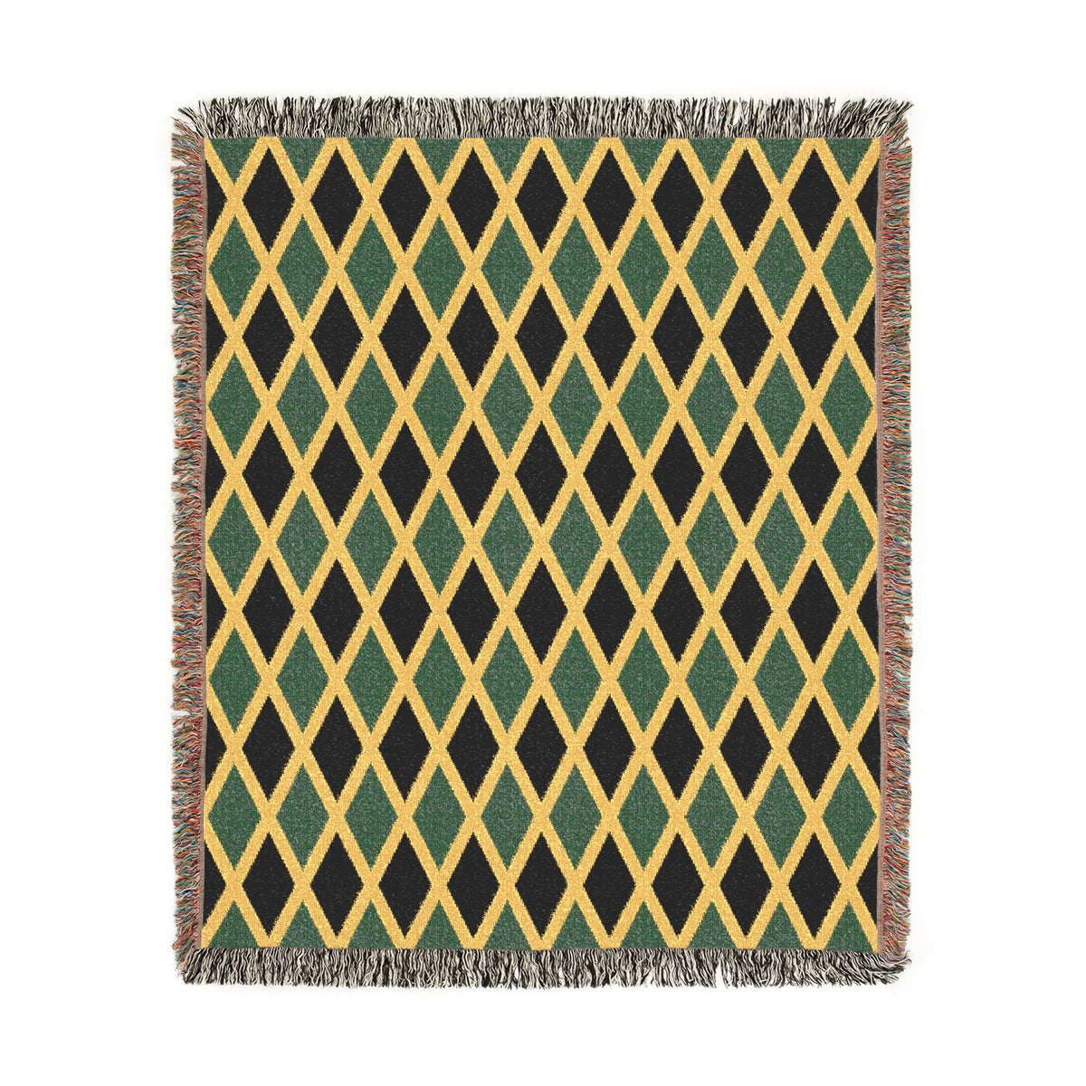 Jamaican Flag Yellow Geometric Diamond Pattern Woven Blanket | Jamaica Fringe Throw - Proud & Loyal