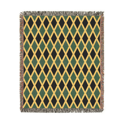 Jamaican Flag Yellow Geometric Diamond Pattern Woven Blanket | Jamaica Fringe Throw - Proud & Loyal