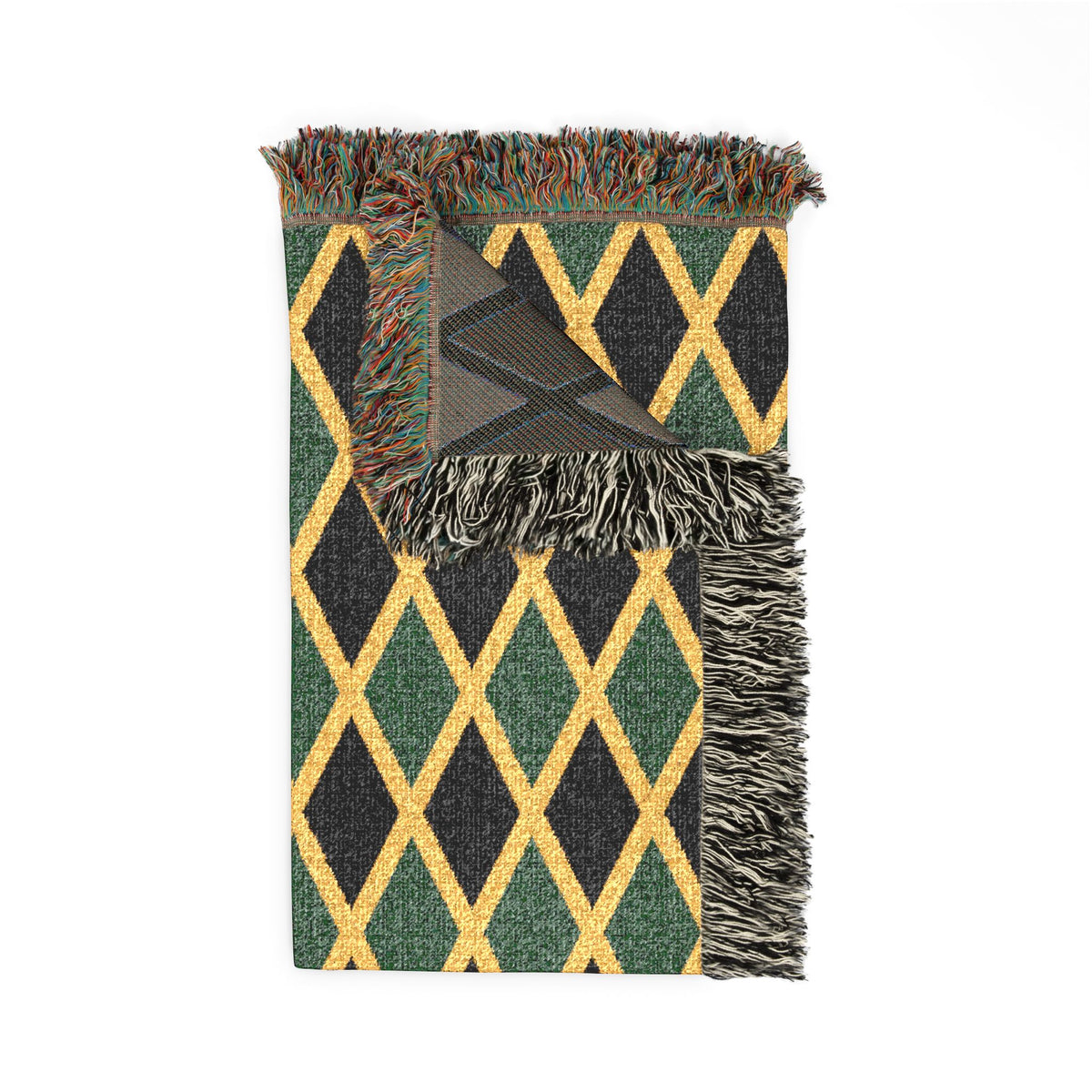 Jamaican Flag Yellow Geometric Diamond Pattern Woven Blanket | Jamaica Fringe Throw - Proud & Loyal