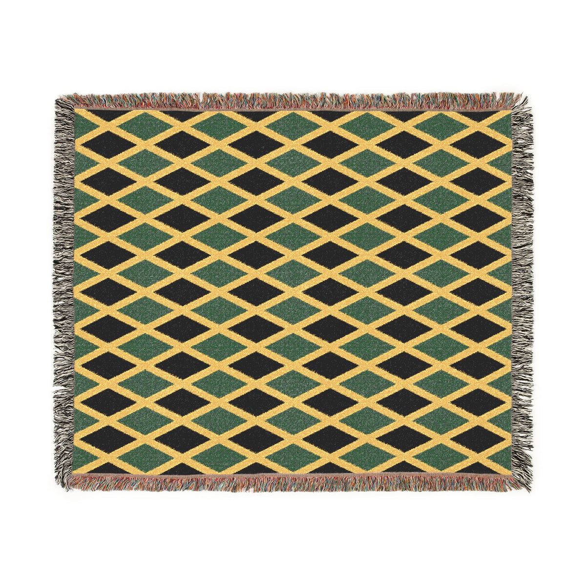 Jamaican Flag Yellow Geometric Diamond Pattern Woven Blanket | Jamaica Fringe Throw - Proud & Loyal
