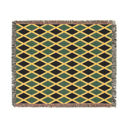 Jamaican Flag Yellow Geometric Diamond Pattern Woven Blanket | Jamaica Fringe Throw - Proud & Loyal