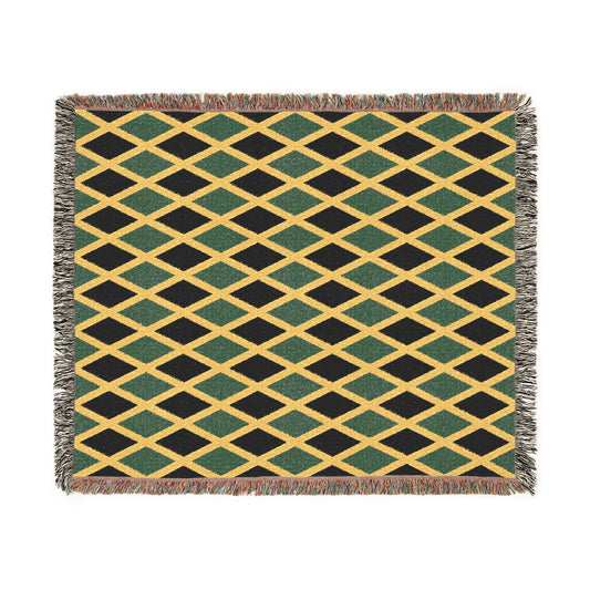 Jamaican Flag Yellow Geometric Diamond Pattern Woven Blanket | Jamaica Fringe Throw - Proud & Loyal