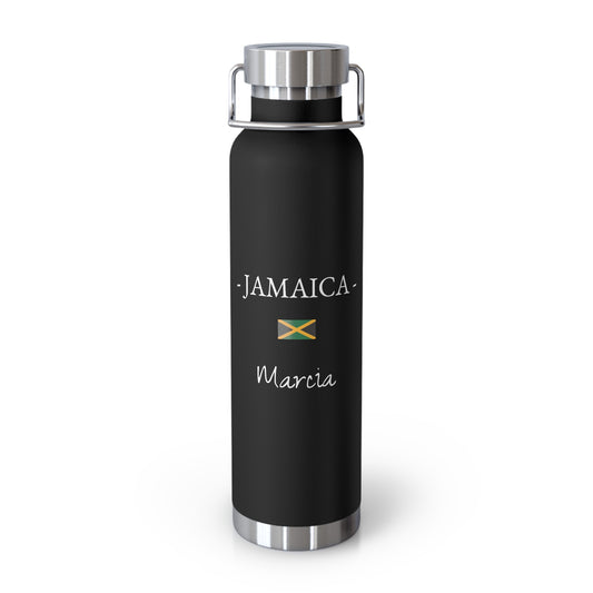 Jamaican Heritage Insulated Water Bottle, Copper Lined, Custom Thermos, Jamaica Flag Metal Travel Flask, Personalized Name - Proud & Loyal