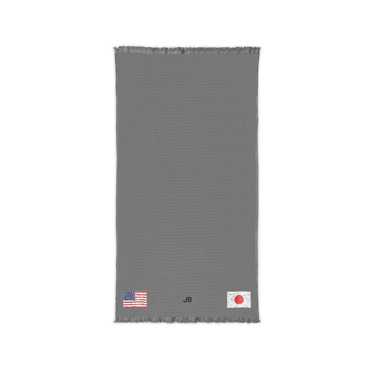 Japanese American Embroidered Waffle Cotton Throw, Lightweight Cozy Blanket | Japan USA Neutral Home Accent - Proud & Loyal