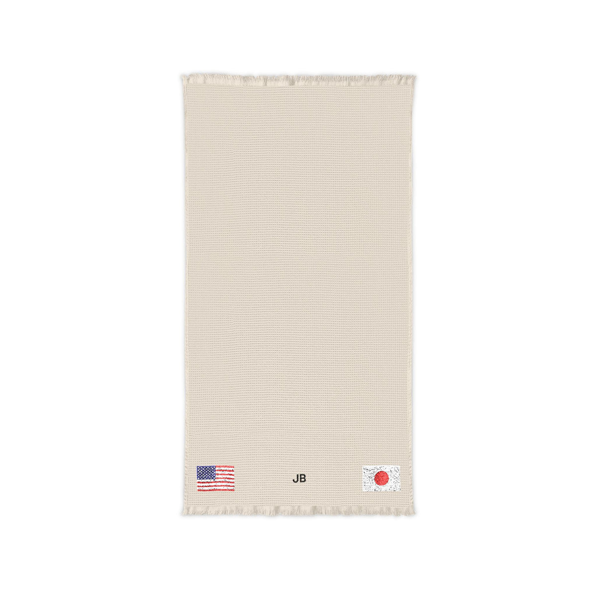 Japanese American Embroidered Waffle Cotton Throw, Lightweight Cozy Blanket | Japan USA Neutral Home Accent - Proud & Loyal