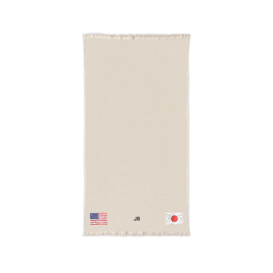 Japanese American Embroidered Waffle Cotton Throw, Lightweight Cozy Blanket | Japan USA Neutral Home Accent - Proud & Loyal