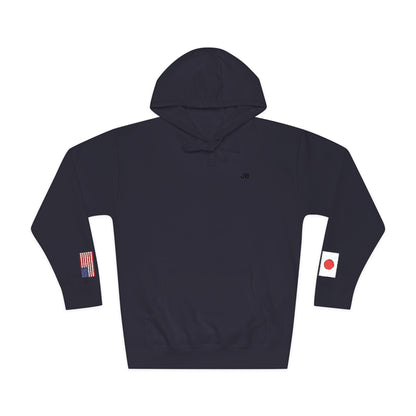 Japanese American Flag Fleece Hoodie | Japan USA Dual Heritage Gift | Personalized Initials | Embroidered Sleeve Flags - Proud & Loyal