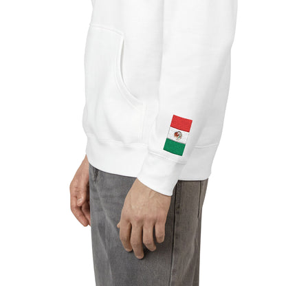 Mexican American Flag Fleece Hoodie | Mexico USA Dual Heritage Naturalization Gift | Personalized Initials | Embroidered Sleeve Flags - Proud & Loyal