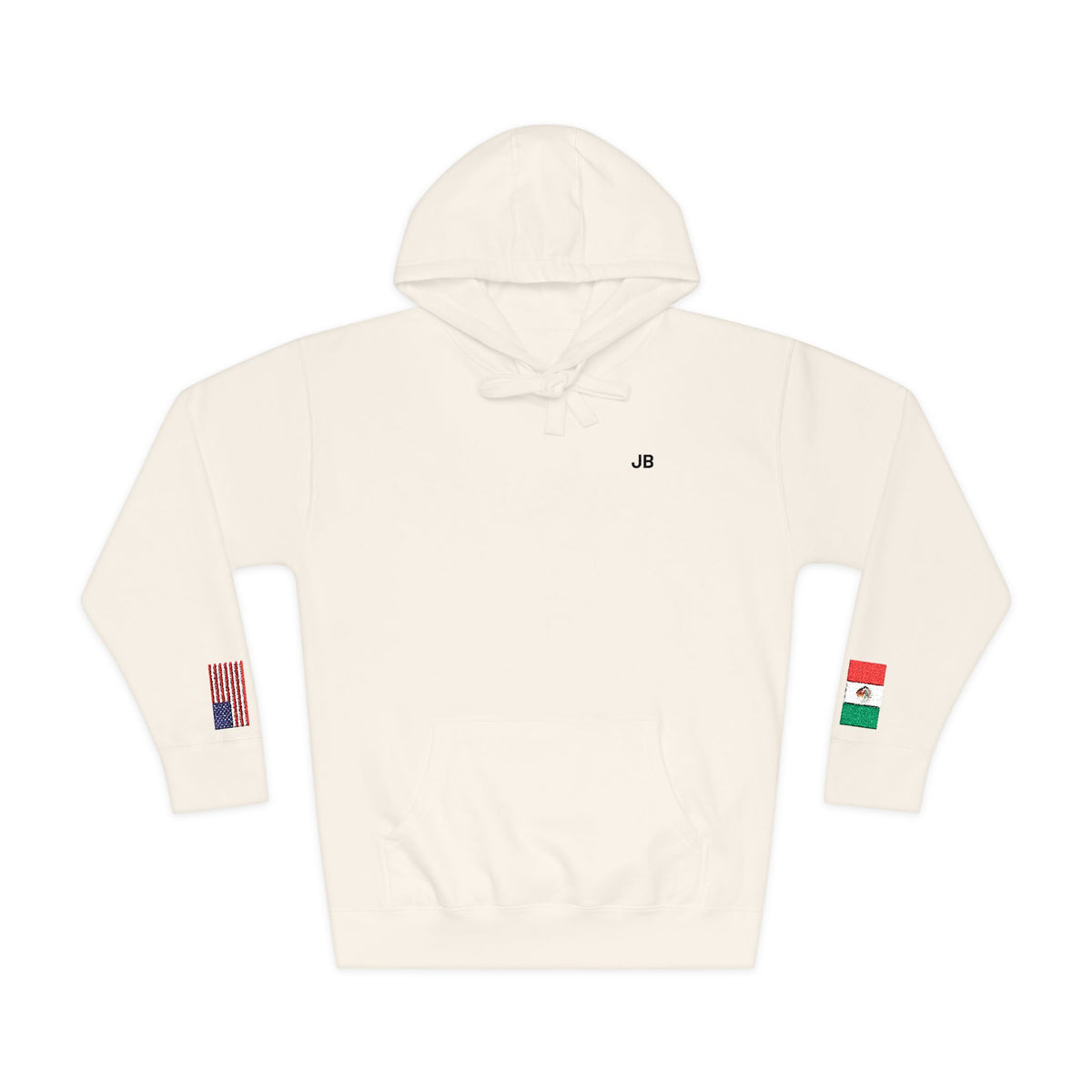 Mexican American Flag Fleece Hoodie | Mexico USA Dual Heritage Naturalization Gift | Personalized Initials | Embroidered Sleeve Flags - Proud & Loyal