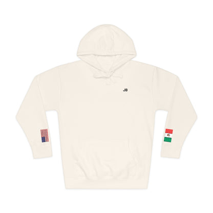 Mexican American Flag Fleece Hoodie | Mexico USA Dual Heritage Naturalization Gift | Personalized Initials | Embroidered Sleeve Flags - Proud & Loyal