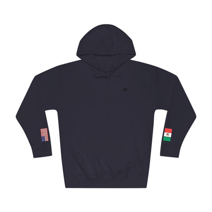 Mexican American Flag Fleece Hoodie | Mexico USA Dual Heritage Naturalization Gift | Personalized Initials | Embroidered Sleeve Flags - Proud & Loyal