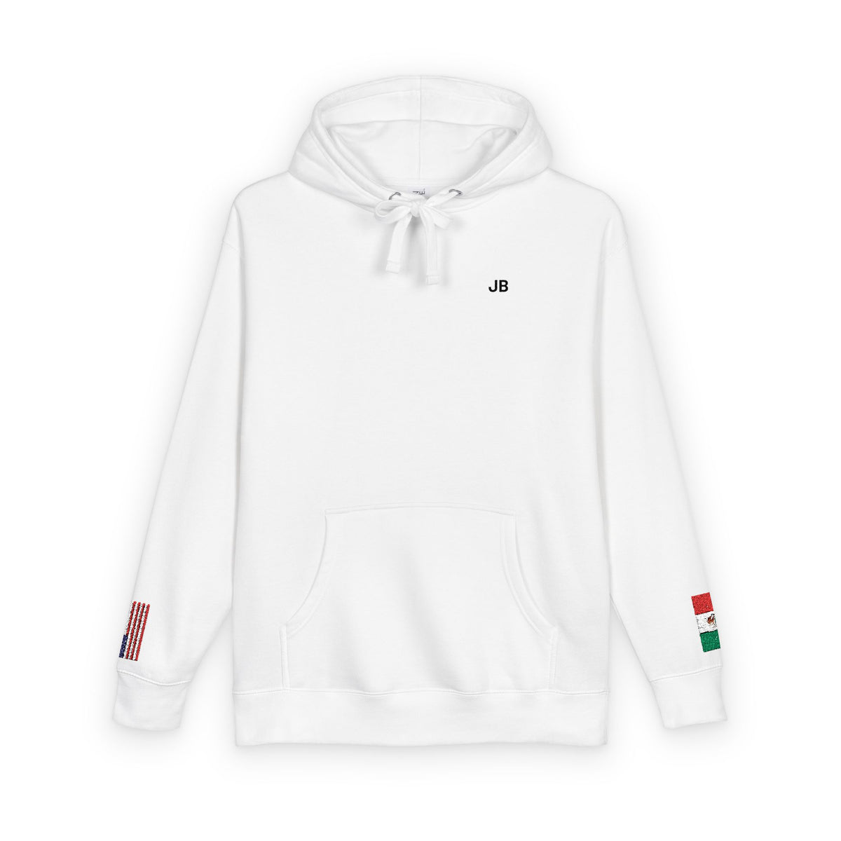 Mexican American Flag Fleece Hoodie | Mexico USA Dual Heritage Naturalization Gift | Personalized Initials | Embroidered Sleeve Flags - Proud & Loyal