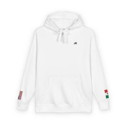 Mexican American Flag Fleece Hoodie | Mexico USA Dual Heritage Naturalization Gift | Personalized Initials | Embroidered Sleeve Flags - Proud & Loyal