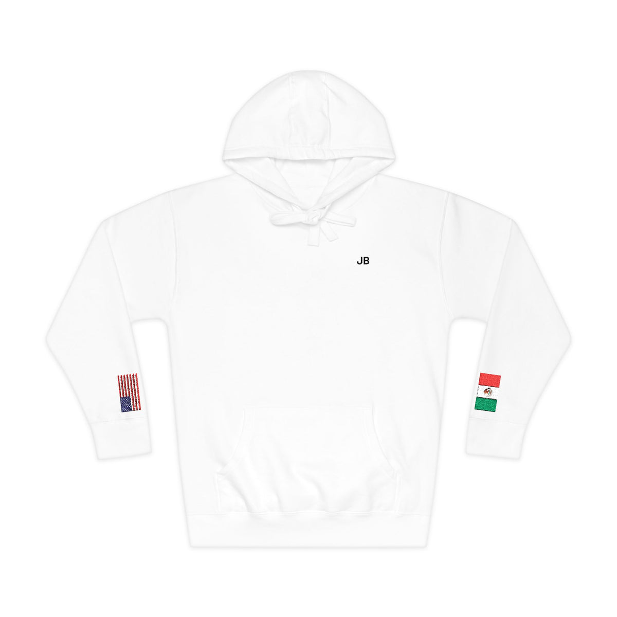 Mexican American Flag Fleece Hoodie | Mexico USA Dual Heritage Naturalization Gift | Personalized Initials | Embroidered Sleeve Flags - Proud & Loyal