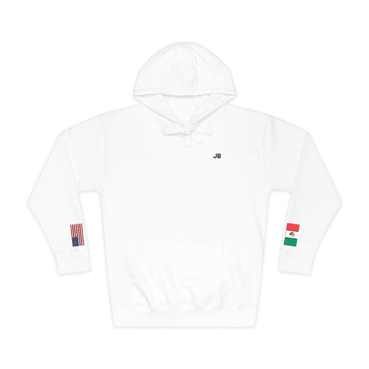 Mexican American Flag Fleece Hoodie | Mexico USA Dual Heritage Naturalization Gift | Personalized Initials | Embroidered Sleeve Flags - Proud & Loyal