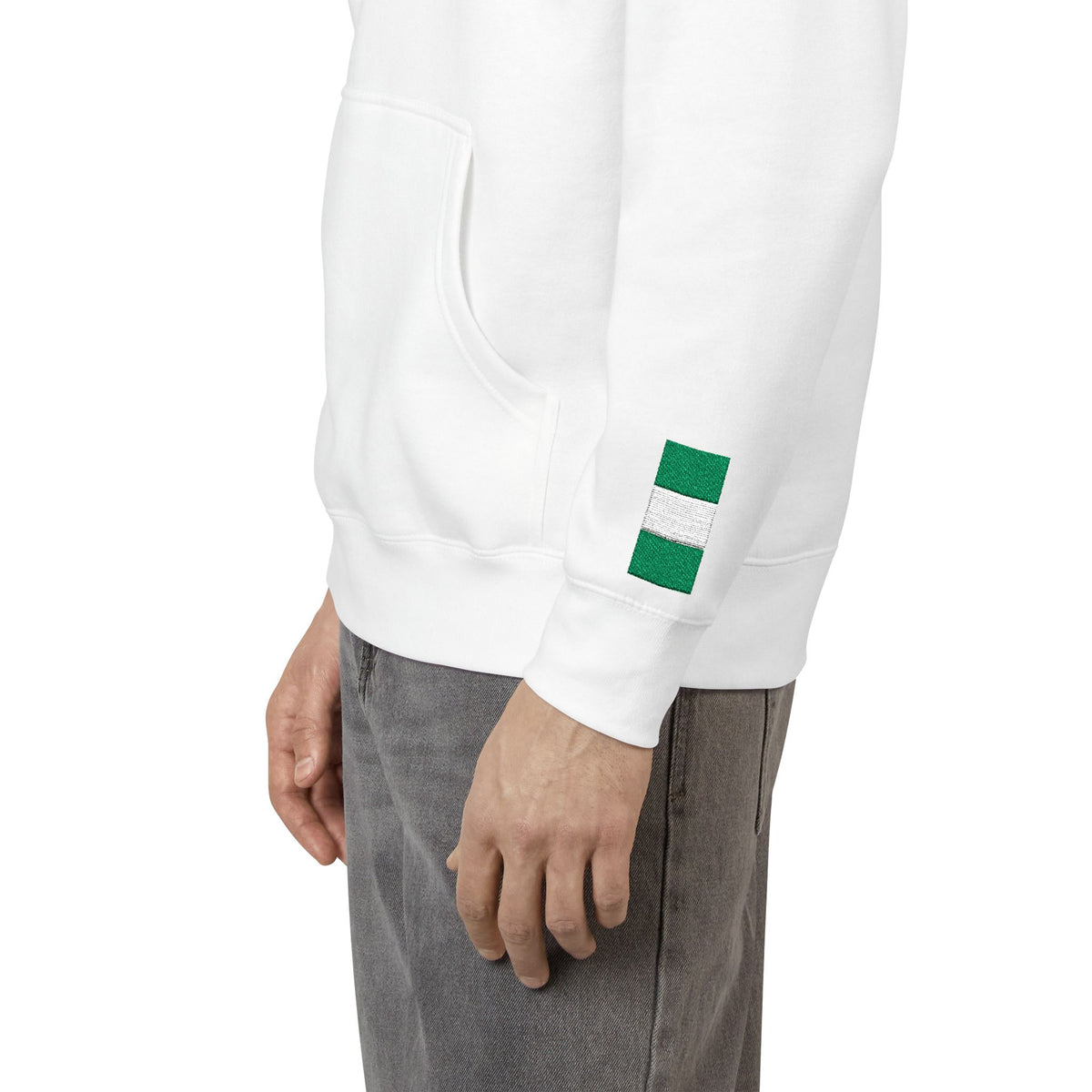 Naija Nigerian British Flag Fleece Hoodie | Nigeria UK Dual Heritage Gift | Personalized Initials | Embroidered Sleeve Flag | United Kingdom - Proud & Loyal