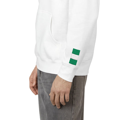 Naija Nigerian British Flag Fleece Hoodie | Nigeria UK Dual Heritage Gift | Personalized Initials | Embroidered Sleeve Flag | United Kingdom - Proud & Loyal
