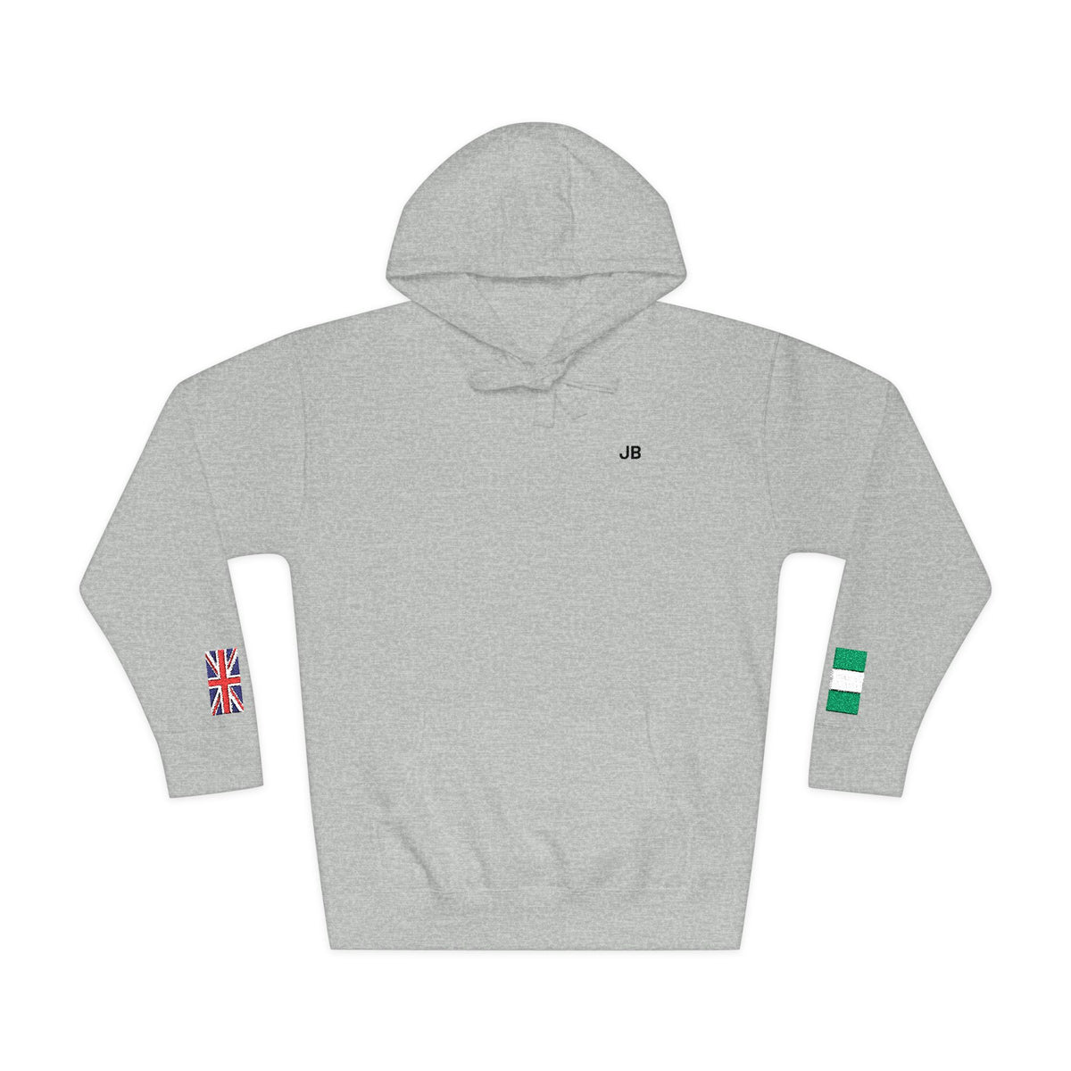 Naija Nigerian British Flag Fleece Hoodie | Nigeria UK Dual Heritage Gift | Personalized Initials | Embroidered Sleeve Flag | United Kingdom - Proud & Loyal