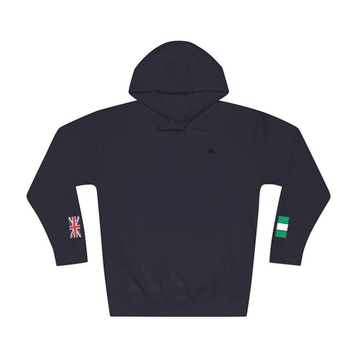 Naija Nigerian British Flag Fleece Hoodie | Nigeria UK Dual Heritage Gift | Personalized Initials | Embroidered Sleeve Flag | United Kingdom - Proud & Loyal