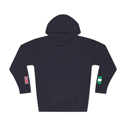 Naija Nigerian British Flag Fleece Hoodie | Nigeria UK Dual Heritage Gift | Personalized Initials | Embroidered Sleeve Flag | United Kingdom - Proud & Loyal