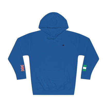 Naija Nigerian British Flag Fleece Hoodie | Nigeria UK Dual Heritage Gift | Personalized Initials | Embroidered Sleeve Flag | United Kingdom - Proud & Loyal