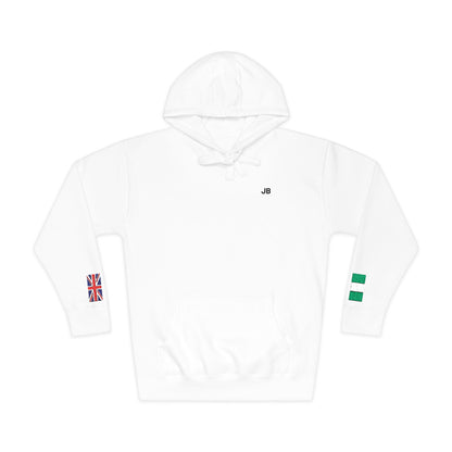 Naija Nigerian British Flag Fleece Hoodie | Nigeria UK Dual Heritage Gift | Personalized Initials | Embroidered Sleeve Flag | United Kingdom - Proud & Loyal