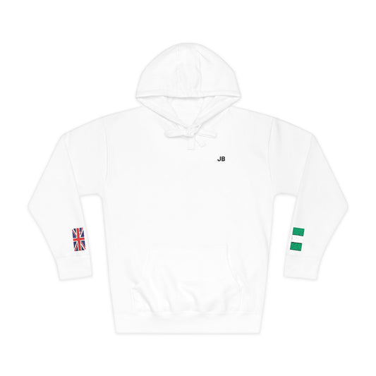 Naija Nigerian British Flag Fleece Hoodie | Nigeria UK Dual Heritage Gift | Personalized Initials | Embroidered Sleeve Flag | United Kingdom - Proud & Loyal