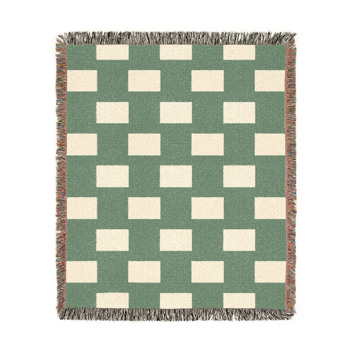 Nigeria Flag Geometric Rectangle Pattern Woven Blanket | Green Cream Checkered Throw - Proud & Loyal