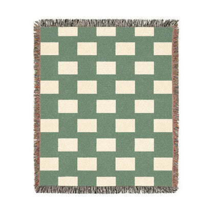 Nigeria Flag Geometric Rectangle Pattern Woven Blanket | Green Cream Checkered Throw - Proud & Loyal