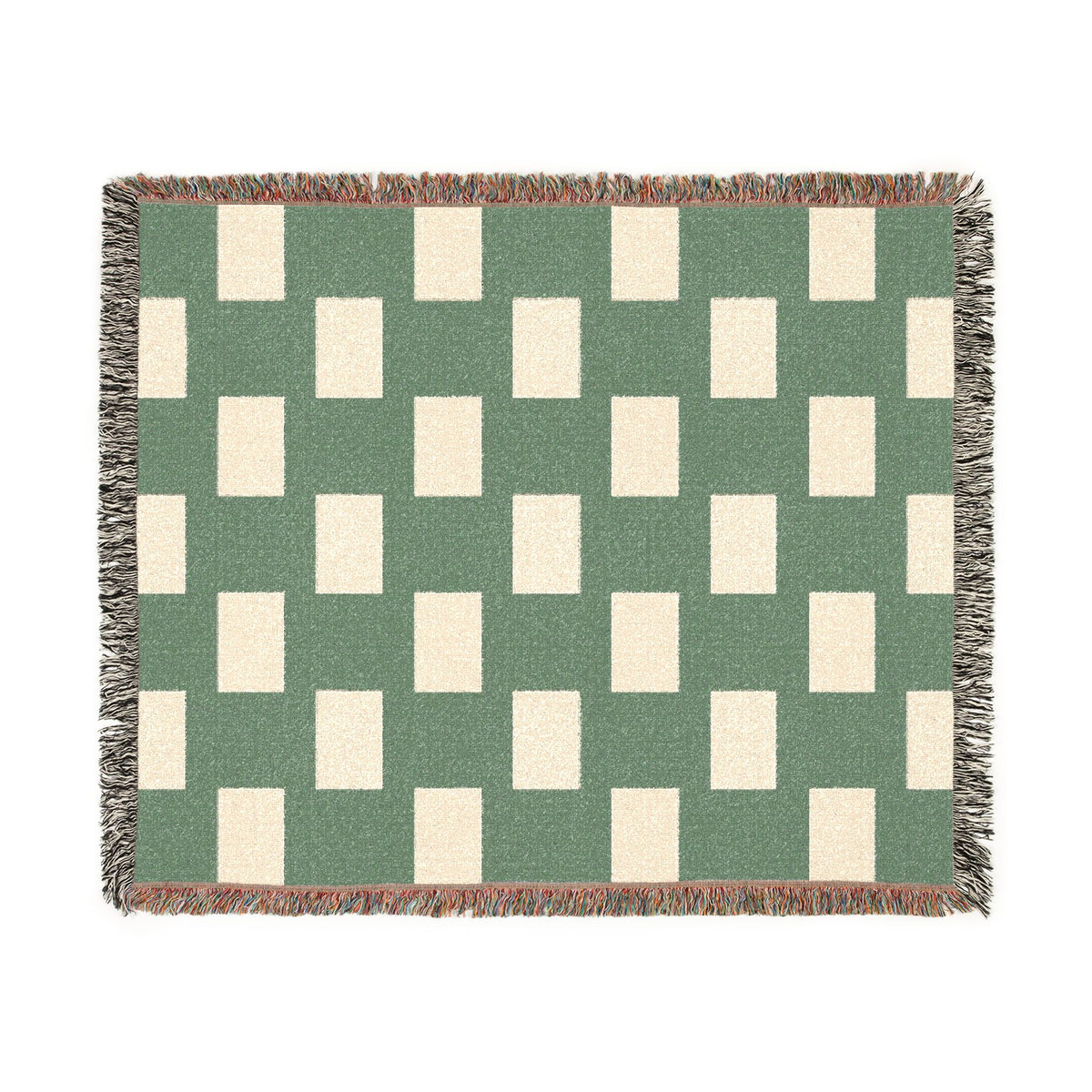 Nigeria Flag Geometric Rectangle Pattern Woven Blanket | Green Cream Checkered Throw - Proud & Loyal