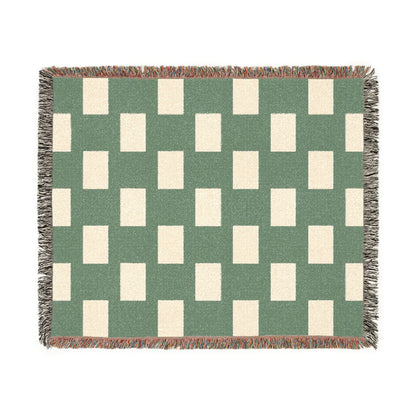 Nigeria Flag Geometric Rectangle Pattern Woven Blanket | Green Cream Checkered Throw - Proud & Loyal