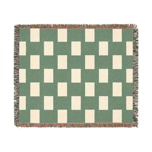 Nigeria Flag Geometric Rectangle Pattern Woven Blanket | Green Cream Checkered Throw - Proud & Loyal