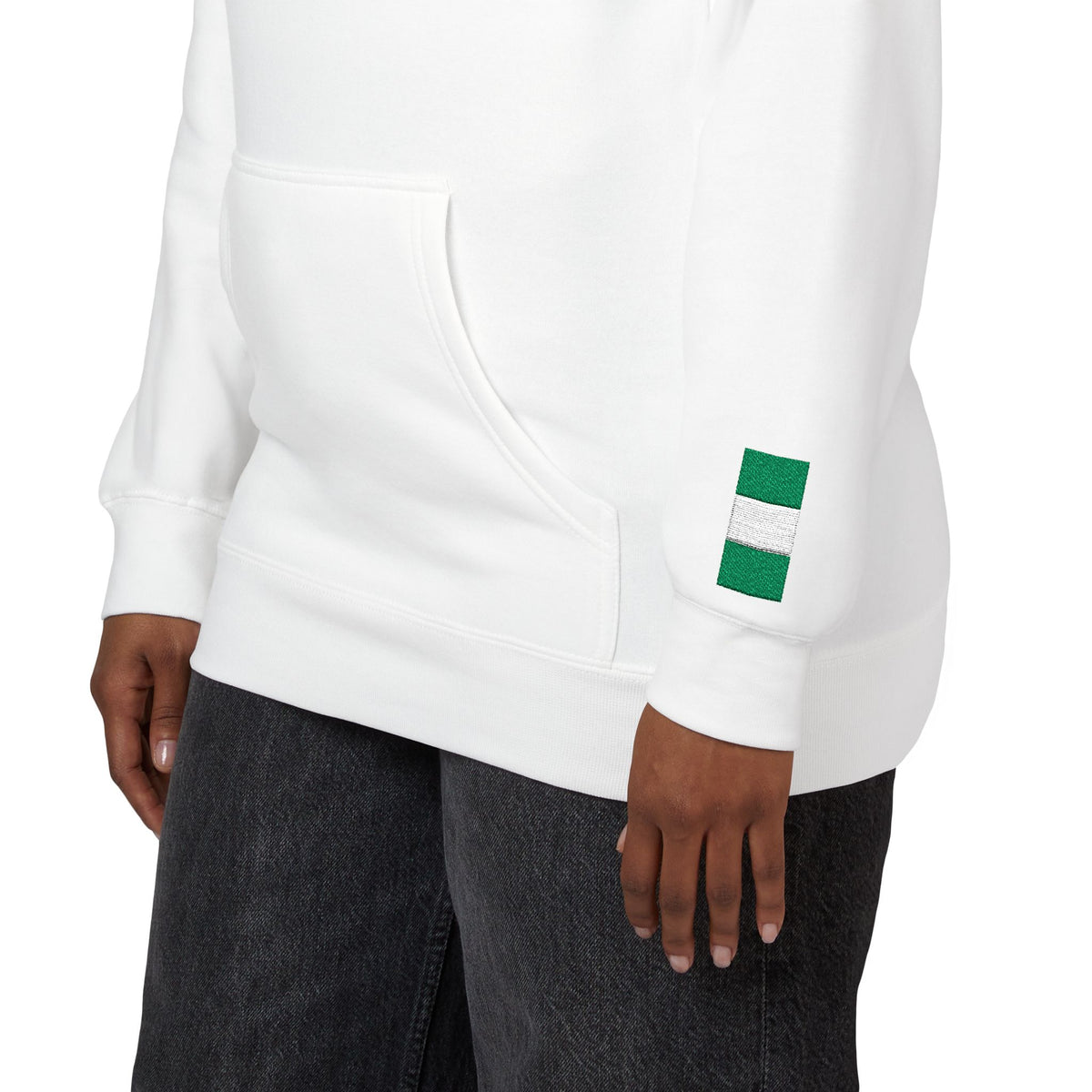 Nigerian American Flag Fleece Hoodie | Nigeria USA Dual Heritage Gift | Personalized Initials | Embroidered Sleeve Flags - Proud & Loyal