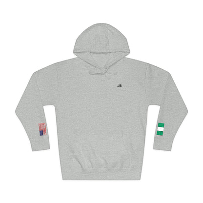 Nigerian American Flag Fleece Hoodie | Nigeria USA Dual Heritage Gift | Personalized Initials | Embroidered Sleeve Flags - Proud & Loyal