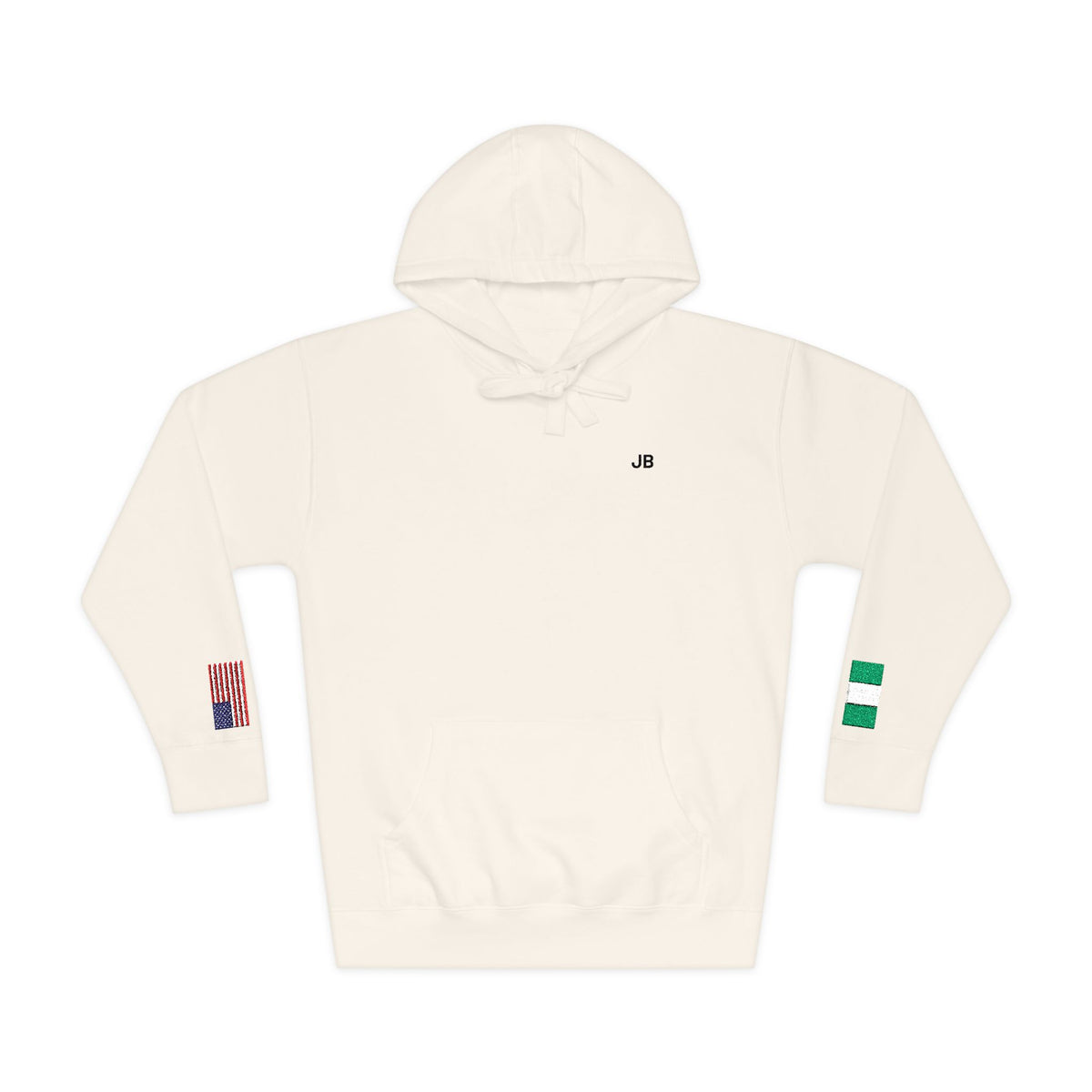 Nigerian American Flag Fleece Hoodie | Nigeria USA Dual Heritage Gift | Personalized Initials | Embroidered Sleeve Flags - Proud & Loyal