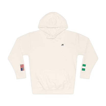 Nigerian American Flag Fleece Hoodie | Nigeria USA Dual Heritage Gift | Personalized Initials | Embroidered Sleeve Flags - Proud & Loyal
