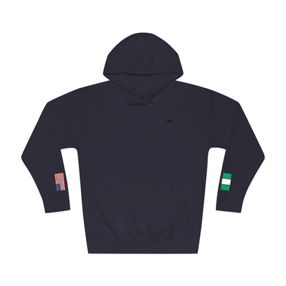 Nigerian American Flag Fleece Hoodie | Nigeria USA Dual Heritage Gift | Personalized Initials | Embroidered Sleeve Flags - Proud & Loyal