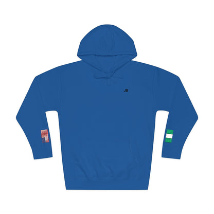 Nigerian American Flag Fleece Hoodie | Nigeria USA Dual Heritage Gift | Personalized Initials | Embroidered Sleeve Flags - Proud & Loyal