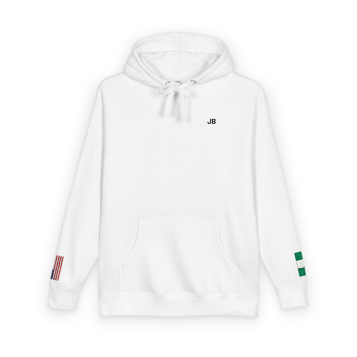 Nigerian American Flag Fleece Hoodie | Nigeria USA Dual Heritage Gift | Personalized Initials | Embroidered Sleeve Flags - Proud & Loyal