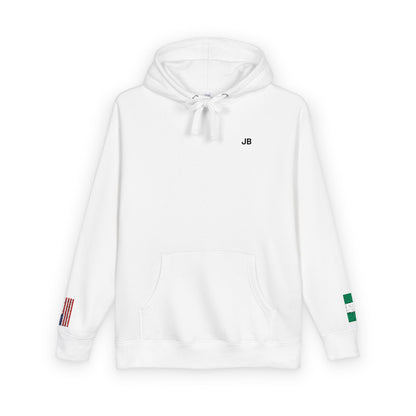 Nigerian American Flag Fleece Hoodie | Nigeria USA Dual Heritage Gift | Personalized Initials | Embroidered Sleeve Flags - Proud & Loyal